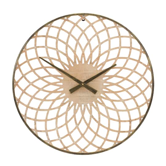 23.75" Round Lattice Wood Wall Clock